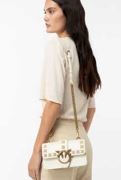Sacs À Bandoulière|PINKO Mini Love Bag One Painted Studs Blanc+Blanc-Or Antique