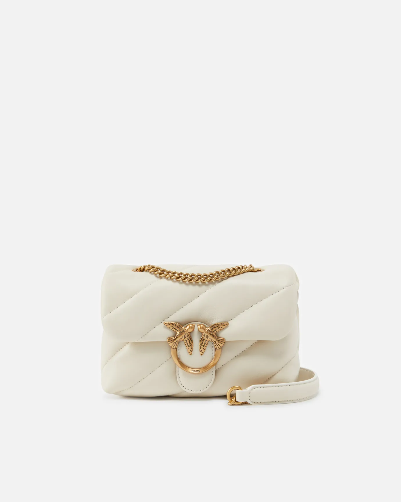 Sacs À Bandoulière|PINKO Mini Love Bag Puff Maxi Quilt Blanc+Blanc-Or Antique