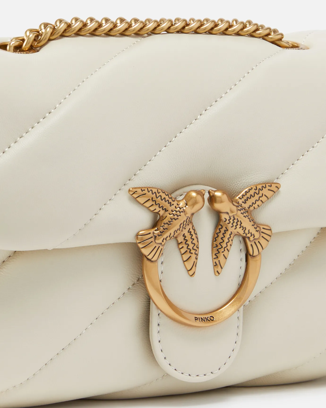 Sacs À Bandoulière|PINKO Mini Love Bag Puff Maxi Quilt Blanc+Blanc-Or Antique