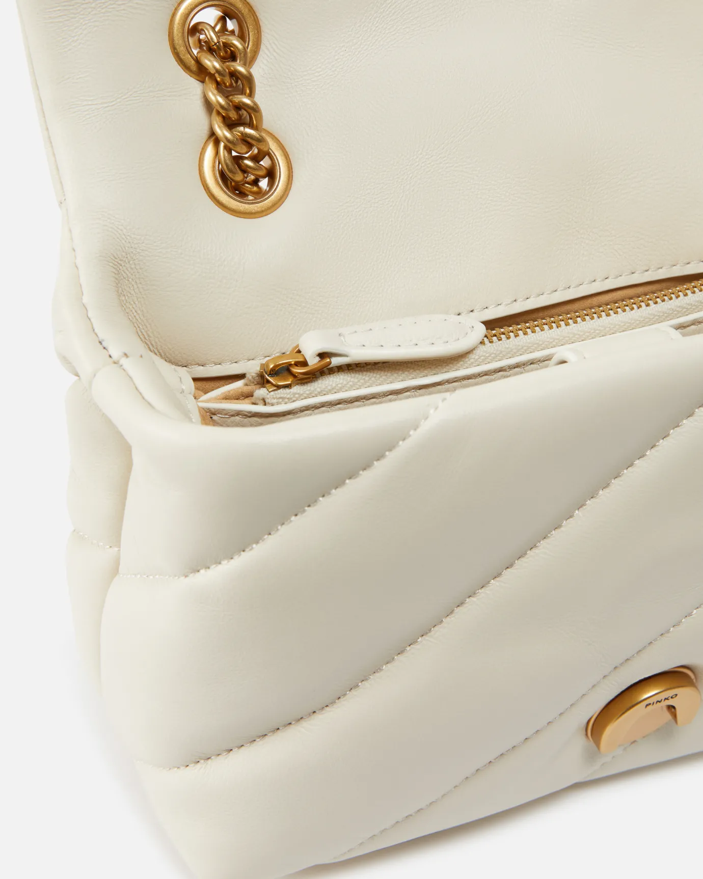 Sacs À Bandoulière|PINKO Mini Love Bag Puff Maxi Quilt Blanc+Blanc-Or Antique