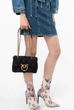 Sacs Portés Épaule|PINKO Mini Love Bag Puff Rhombus Noir-Vieil Or