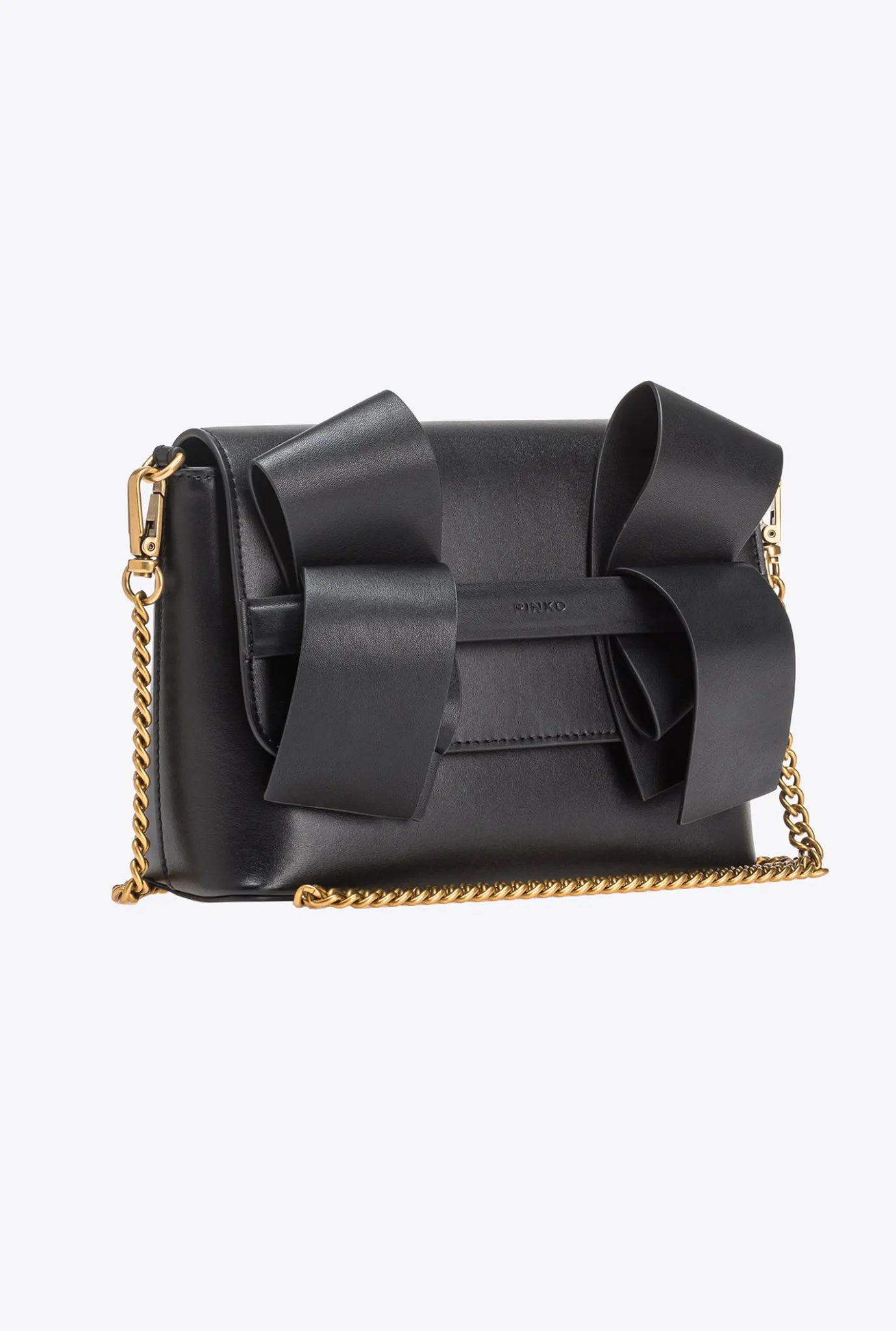 Pochettes|PINKO Mini Pochette Aika En Cuir Noir-Vieil Or