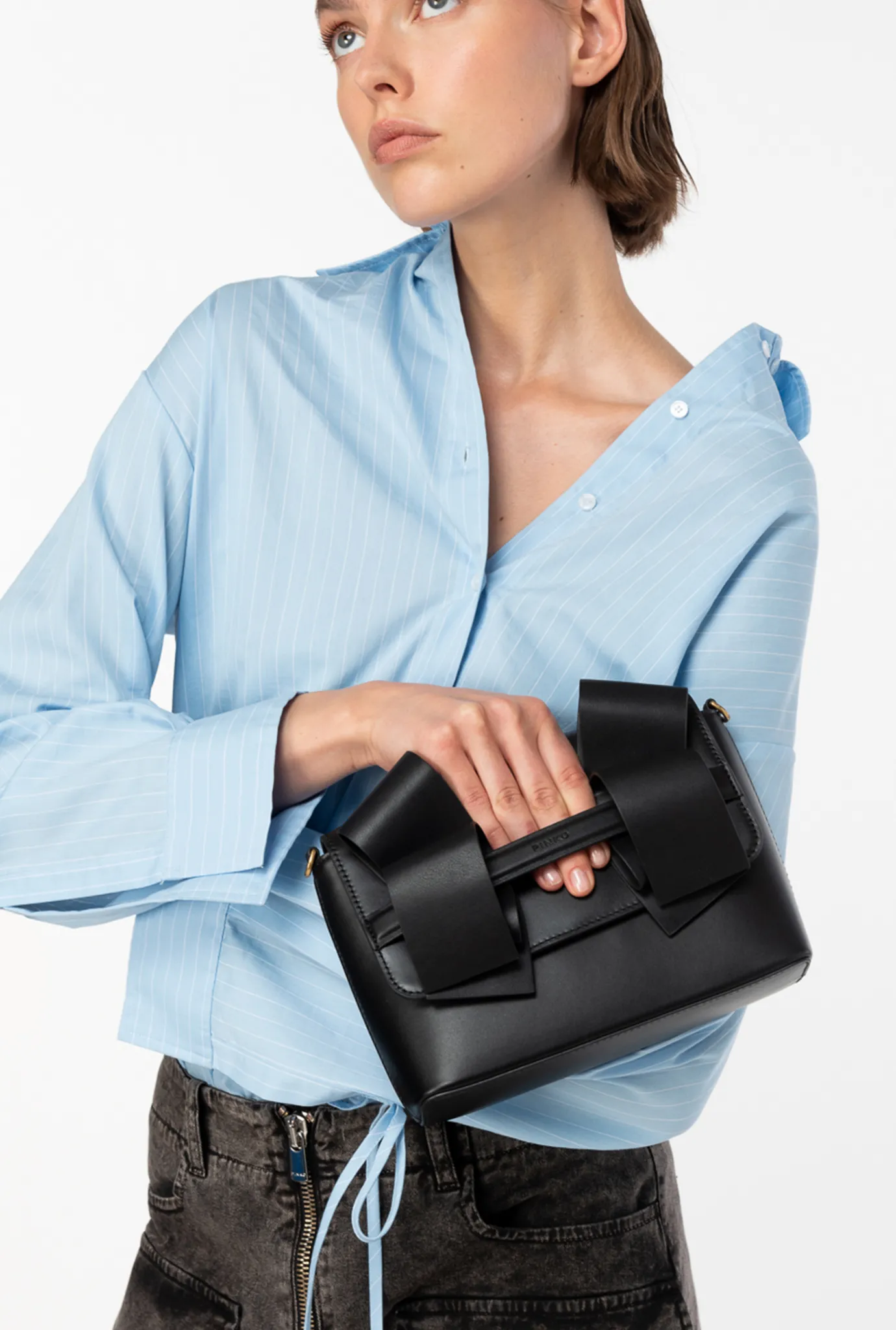Pochettes|PINKO Mini Pochette Aika En Cuir Noir-Vieil Or