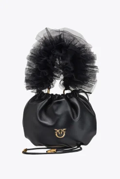Sacs De Soirée|PINKO Mini Sac En Cuir Nappa Avec Anse En Tulle Noir-Vieil Or
