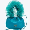Sacs De Soirée|PINKO Mini Sac En Cuir Nappa Avec Anse En Tulle Turquoise-Or Antique