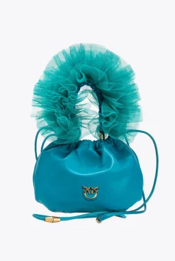 Sacs De Soirée|PINKO Mini Sac En Cuir Nappa Avec Anse En Tulle Turquoise-Or Antique