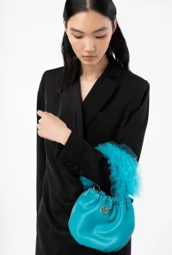 Sacs De Soirée|PINKO Mini Sac En Cuir Nappa Avec Anse En Tulle Turquoise-Or Antique
