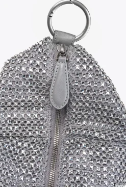 Sacs De Soirée|PINKO Mini Sac Triangle En Resille A Strass Argent-Vieil Argent