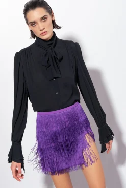 Jupes|PINKO Mini-Jupe A Franges Fines Violet Pensee