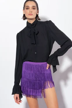 Jupes|PINKO Mini-Jupe A Franges Fines Violet Pensee