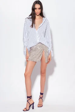 Jupes|PINKO Mini-Jupe A Paillettes Argent-Metallise
