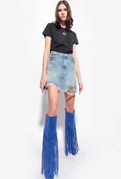 Jupes|PINKO Mini-Jupe En Denim A Lacets Delavage Vintage Moyen