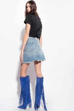 Jupes|PINKO Mini-Jupe En Denim A Lacets Delavage Vintage Moyen