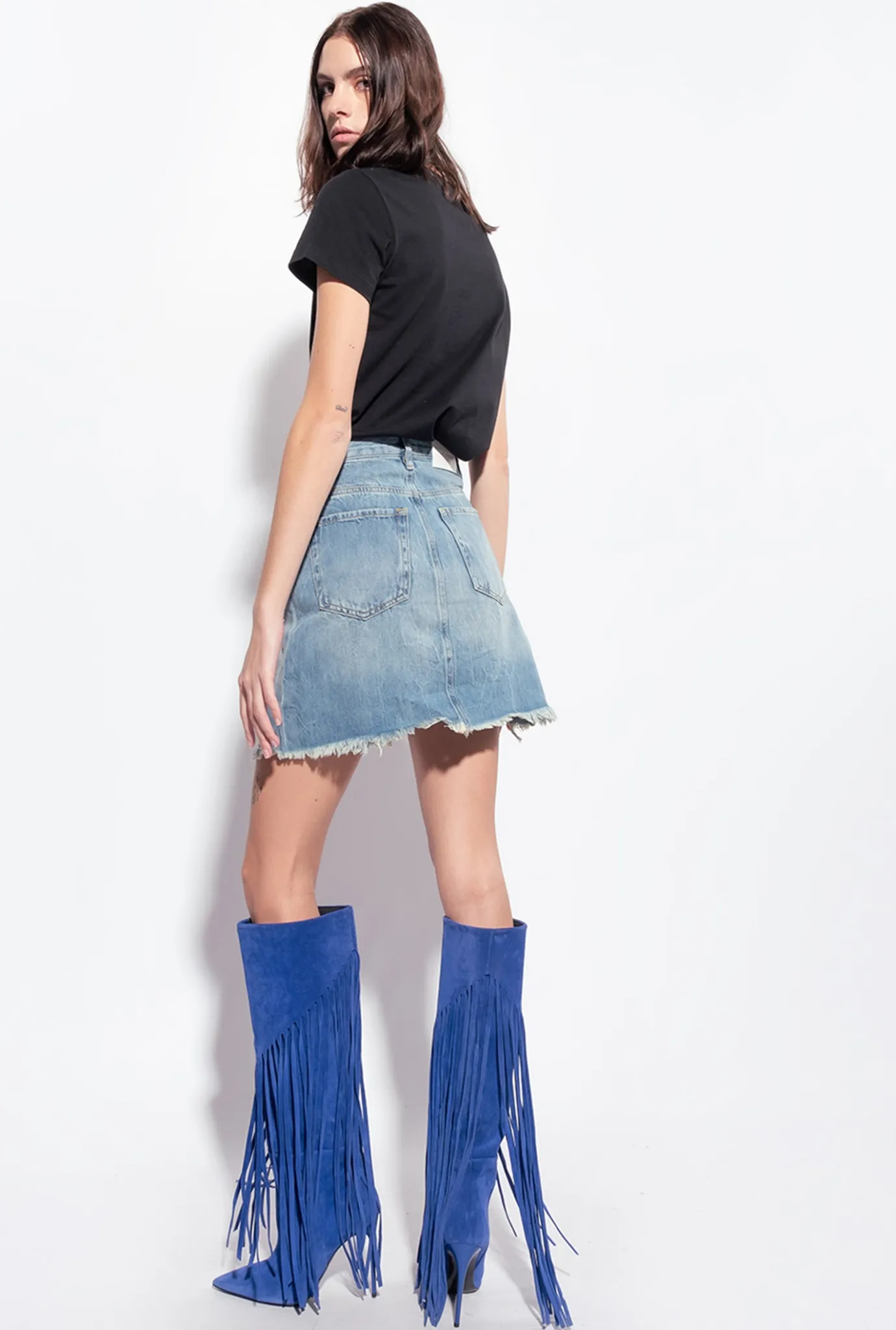 Jupes|PINKO Mini-Jupe En Denim A Lacets Delavage Vintage Moyen