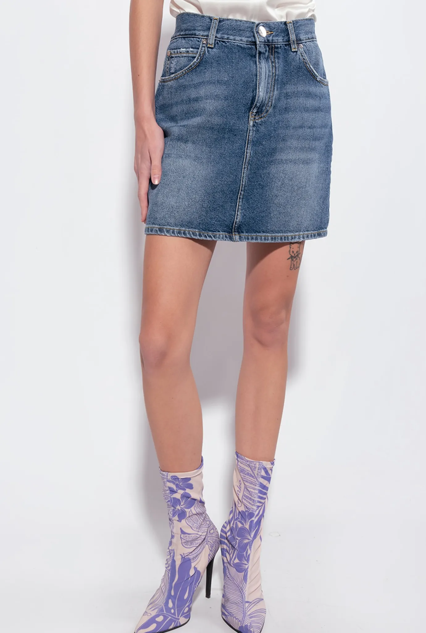 Jupes|PINKO Mini-Jupe En Denim Vintage Delavage Vintage Moyen