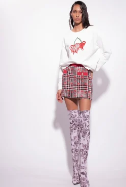 Jupes|PINKO Mini-Jupe En Jacquard Love Birds Noir/Blanc/Rouge