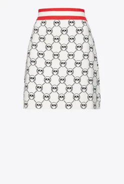 Jupes|PINKO Mini-Jupe En Jacquard Monogram Multi. Blanc/Noir/Rouge