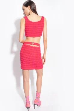 Jupes|PINKO Mini-Jupe En Tweed Fantaisie Mult. Fuchsia/Rouge