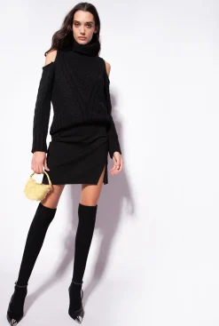 Jupes|PINKO Mini-Jupe Fendue Noir Limousine