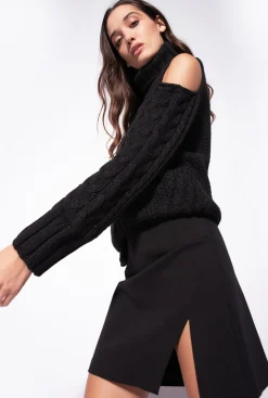 Jupes|PINKO Mini-Jupe Fendue Noir Limousine