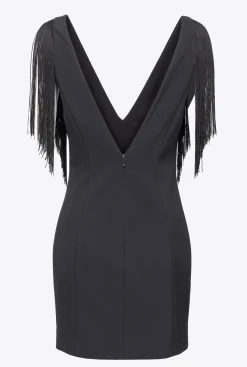 Robes|PINKO Mini-Robe A Epaules Frangees Noir Limousine