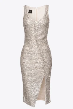 Robes|PINKO Mini-Robe A Paillettes Argent-Metallise
