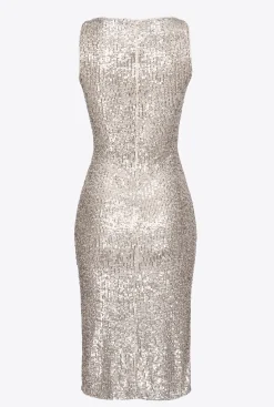 Robes|PINKO Mini-Robe A Paillettes Argent-Metallise