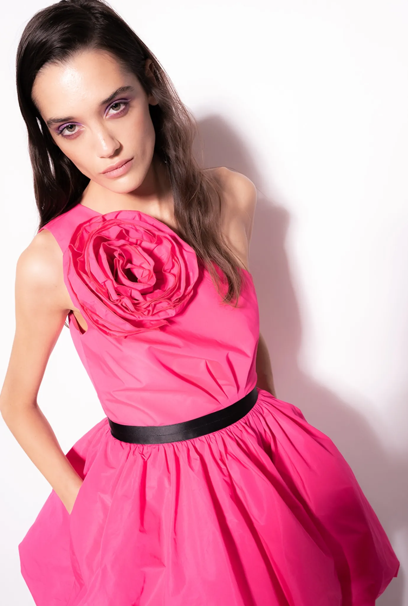 Robes|PINKO Mini-Robe Asymetrique Avec Rose Violet Fuchsia