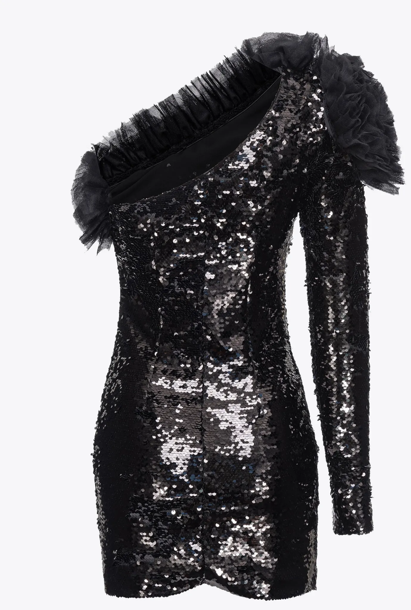 Robes|PINKO Mini-Robe Asymetrique Entierement Pailletee Noir Limousine
