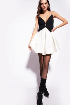 Robes|PINKO Mini-Robe Avec Broche Bijou Blanc/Noir