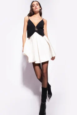Robes|PINKO Mini-Robe Avec Broche Bijou Blanc/Noir