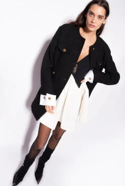 Robes|PINKO Mini-Robe Avec Broche Bijou Blanc/Noir