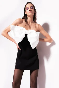 Robes|PINKO Mini-Robe Avec Maxi Noeud Sur Le Devant Noir/Blanc