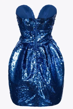 Robes|PINKO Mini-Robe Boule Entierement Pailletee Bleu Surf Sur Le Web
