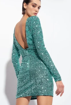 Robes|PINKO Mini-Robe Cache-Coeur Entierement Pailletee Vert Outremer