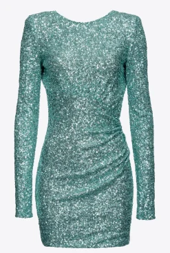 Robes|PINKO Mini-Robe Cache-Coeur Entierement Pailletee Vert Outremer