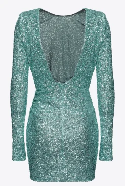 Robes|PINKO Mini-Robe Cache-Coeur Entierement Pailletee Vert Outremer