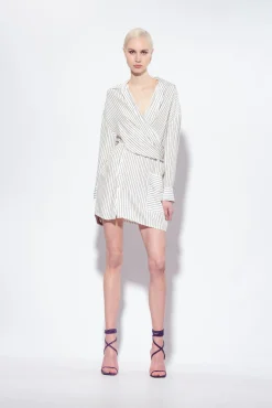 Robes|PINKO Mini-Robe Chemise A Rayures Blanc/Noir