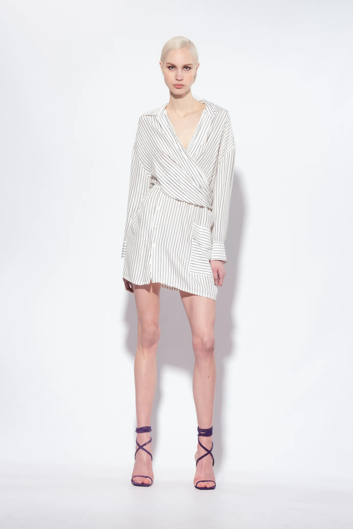 Robes|PINKO Mini-Robe Chemise A Rayures Blanc/Noir