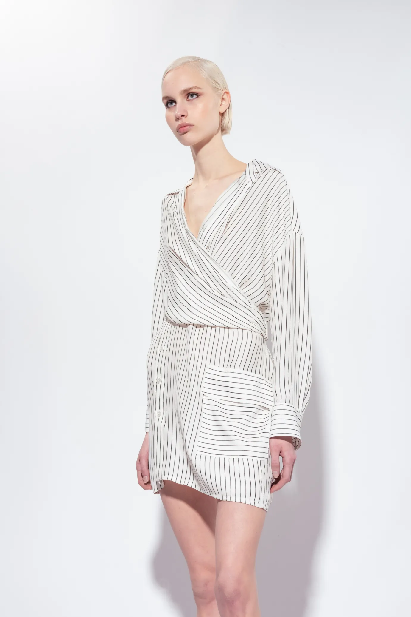 Robes|PINKO Mini-Robe Chemise A Rayures Blanc/Noir