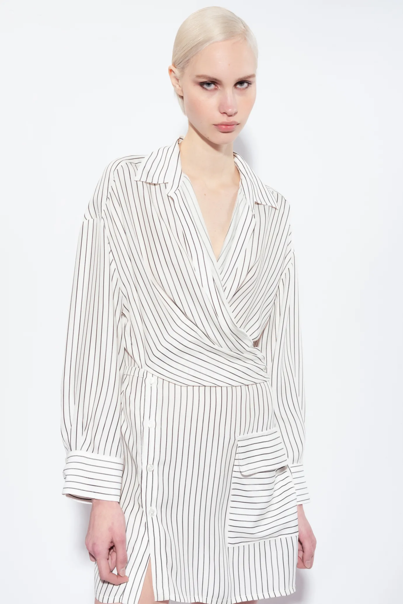 Robes|PINKO Mini-Robe Chemise A Rayures Blanc/Noir