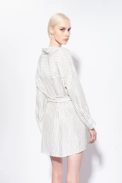 Robes|PINKO Mini-Robe Chemise A Rayures Blanc/Noir