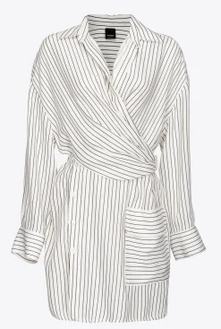 Robes|PINKO Mini-Robe Chemise A Rayures Blanc/Noir