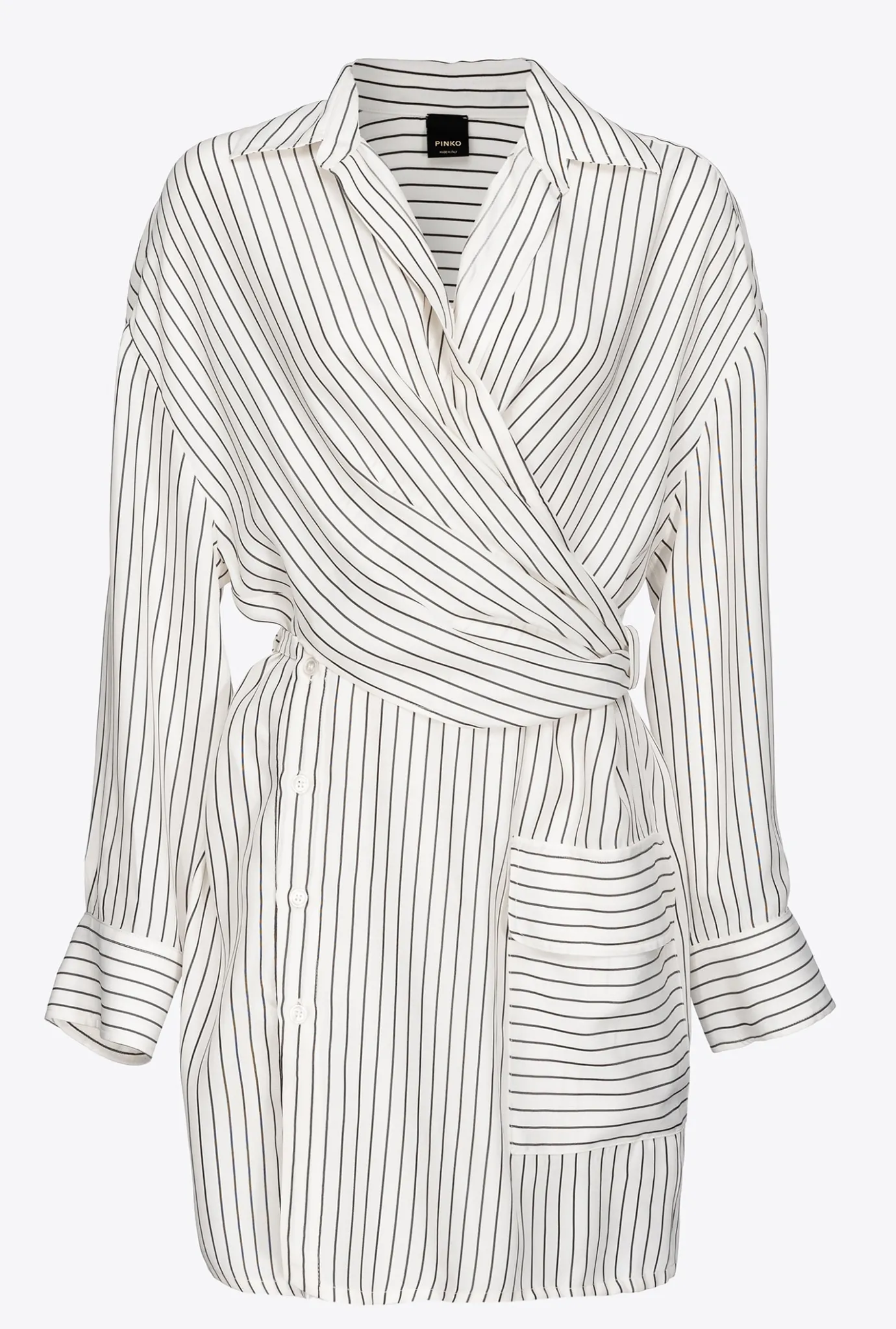 Robes|PINKO Mini-Robe Chemise A Rayures Blanc/Noir