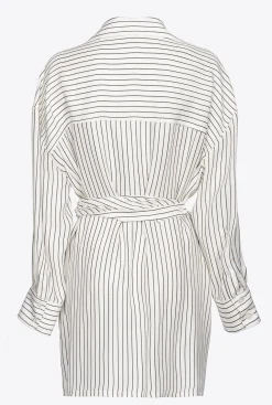Robes|PINKO Mini-Robe Chemise A Rayures Blanc/Noir