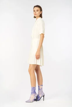 Robes|PINKO Mini-Robe Chemise En Crepe Marocain Blanc Meringue