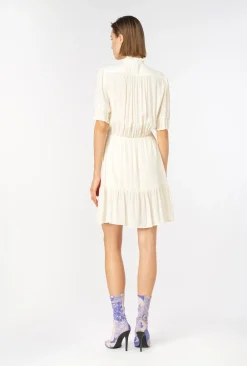 Robes|PINKO Mini-Robe Chemise En Crepe Marocain Blanc Meringue