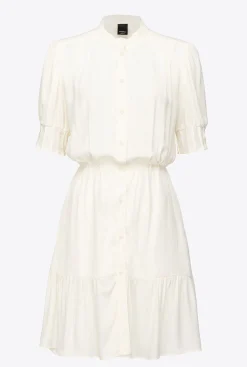 Robes|PINKO Mini-Robe Chemise En Crepe Marocain Blanc Meringue