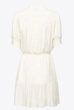 Robes|PINKO Mini-Robe Chemise En Crepe Marocain Blanc Meringue