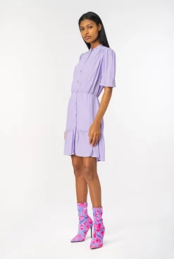 Robes|PINKO Mini-Robe Chemise En Crepe Marocain Violet Tulipe